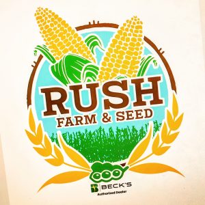 Logo design. Name of business with corn and field around it.